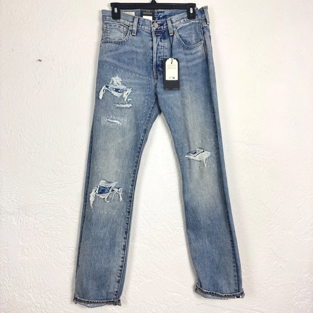 NWT! Levis Premium 501 Original Selvedge Distressed Sashiko Jeans 29x32‎